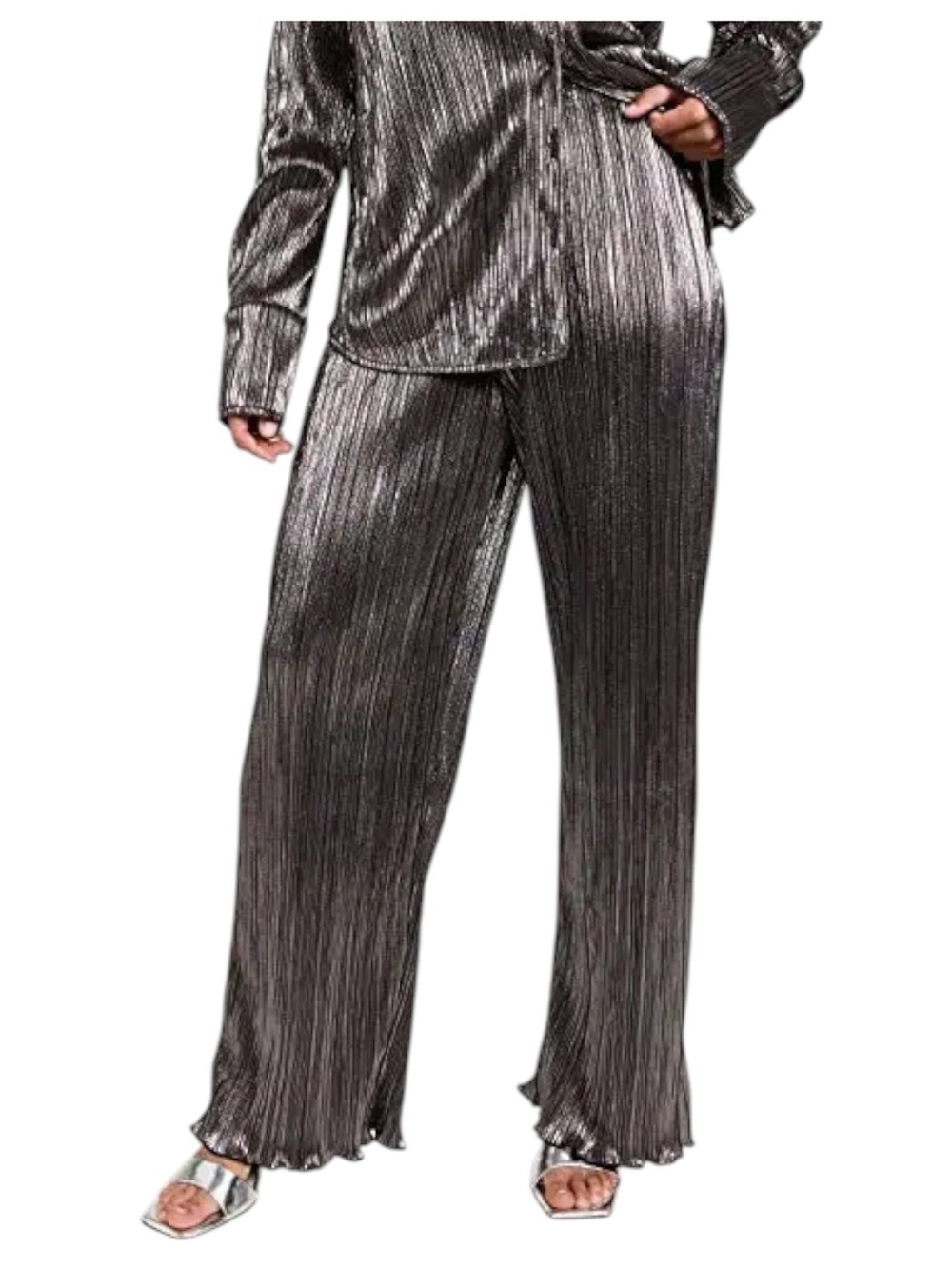 Good American Shine Plisse Pants – Chrome003 Metallic Wide Leg | Size 00/0 NWT